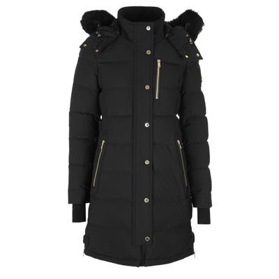 Moose Knuckles Watershed Parka Ladies Jacket in Black & Gold Front