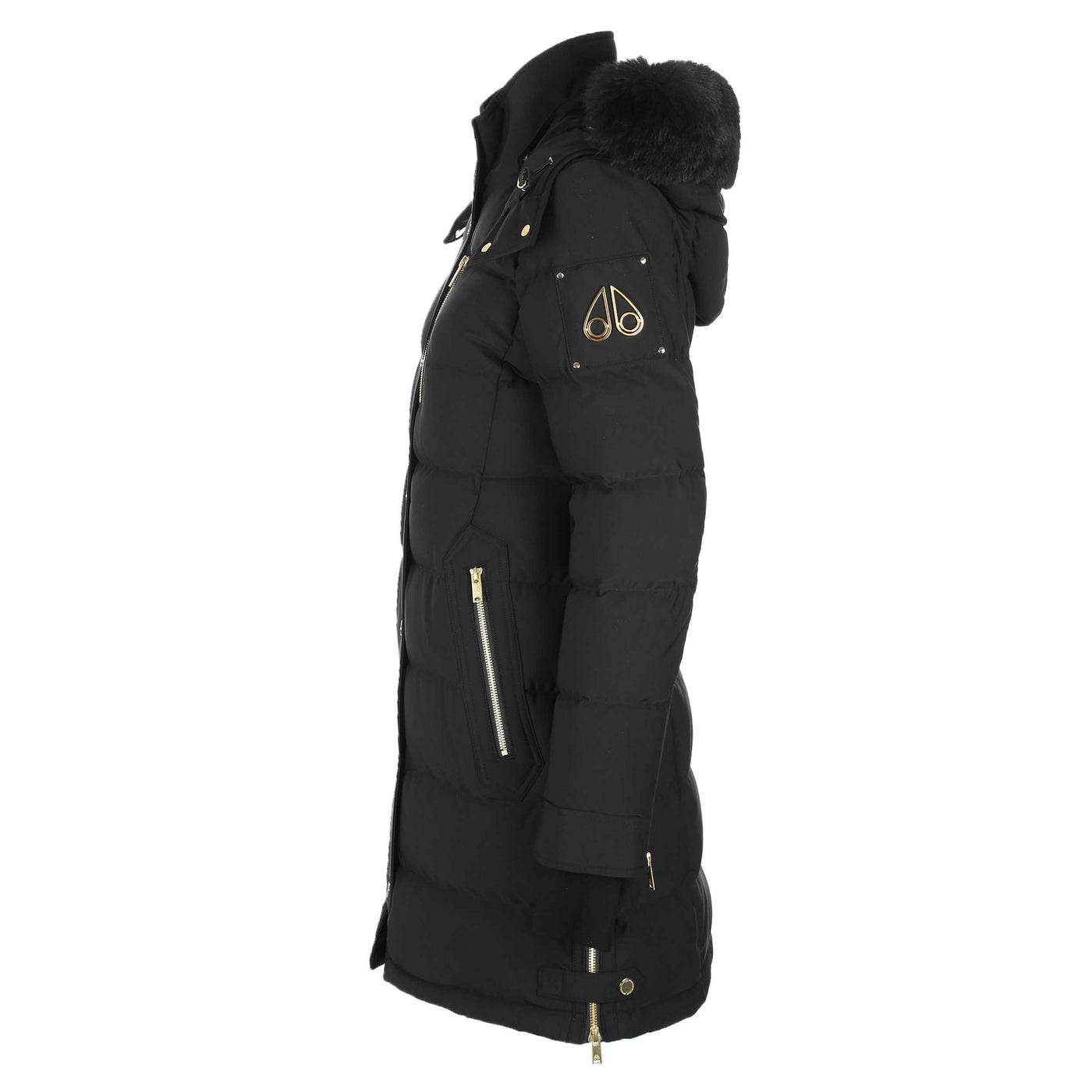 Moose Knuckles Watershed Parka Ladies Jacket in Black & Gold Side