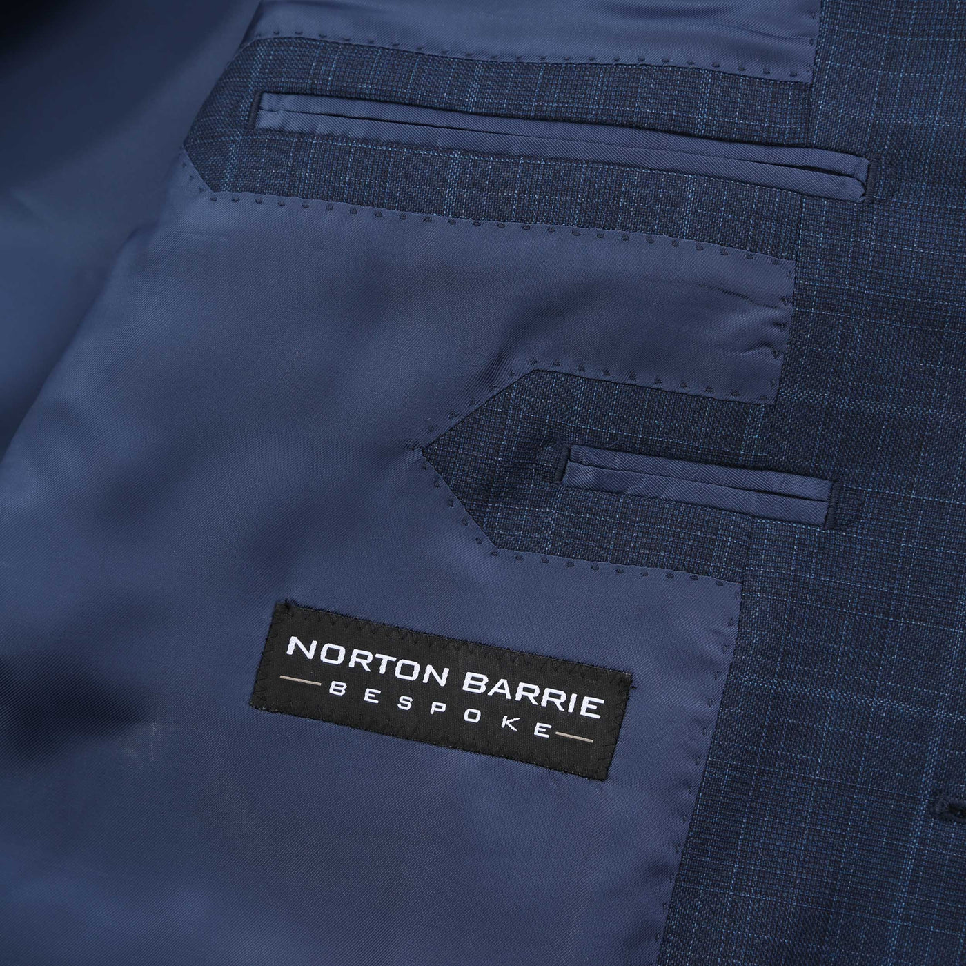 Norton Barrie Bespoke Check Suit in French Navy Lining