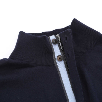 Pal Zileri 2 Button Quarter Zip Knitwear in Navy Placket Trim