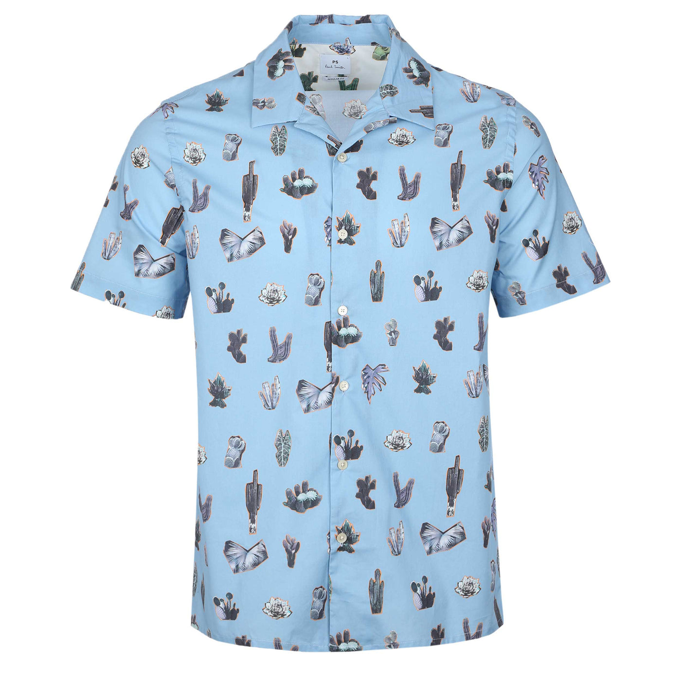 Paul Smith Cactus Print Reg Fit SS Shirt in Blue