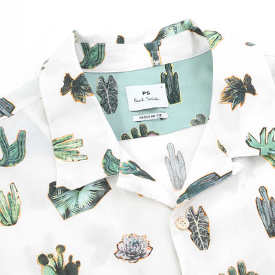 Paul Smith Cactus Print Reg Fit SS Shirt in WhiteCollar