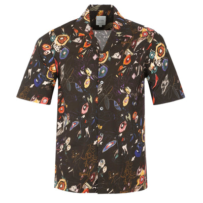 Paul Smith Floral Sketch Reg Fit SS Shirt in Black