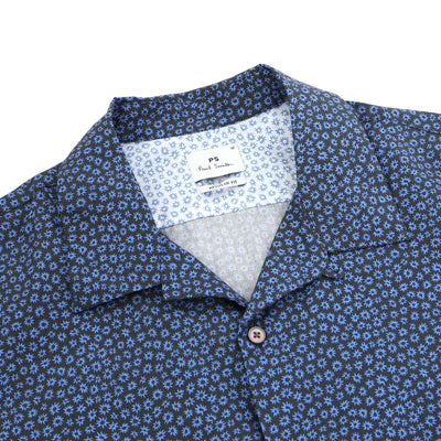 Paul Smith Small Floral Reg Fit SS Shirt in Navy Collar