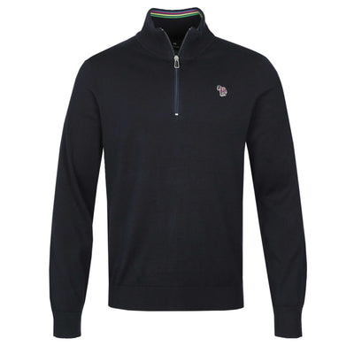 Paul Smith Sweater Zip Neck Zebra Badge in Navy