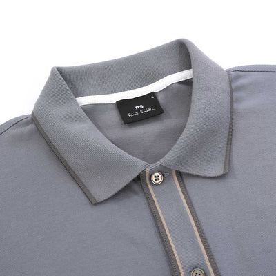 Paul Smith Trim Button Thru Polo Shirt in Grey collar