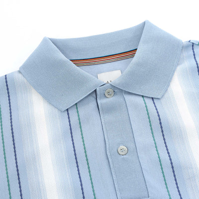 Paul Smith Vertical Stripe Polo Shirt in Light Blue Placket