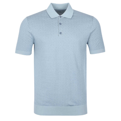 Remus Uomo Geometric Jacquard Knitted Polo Shirt in Blue