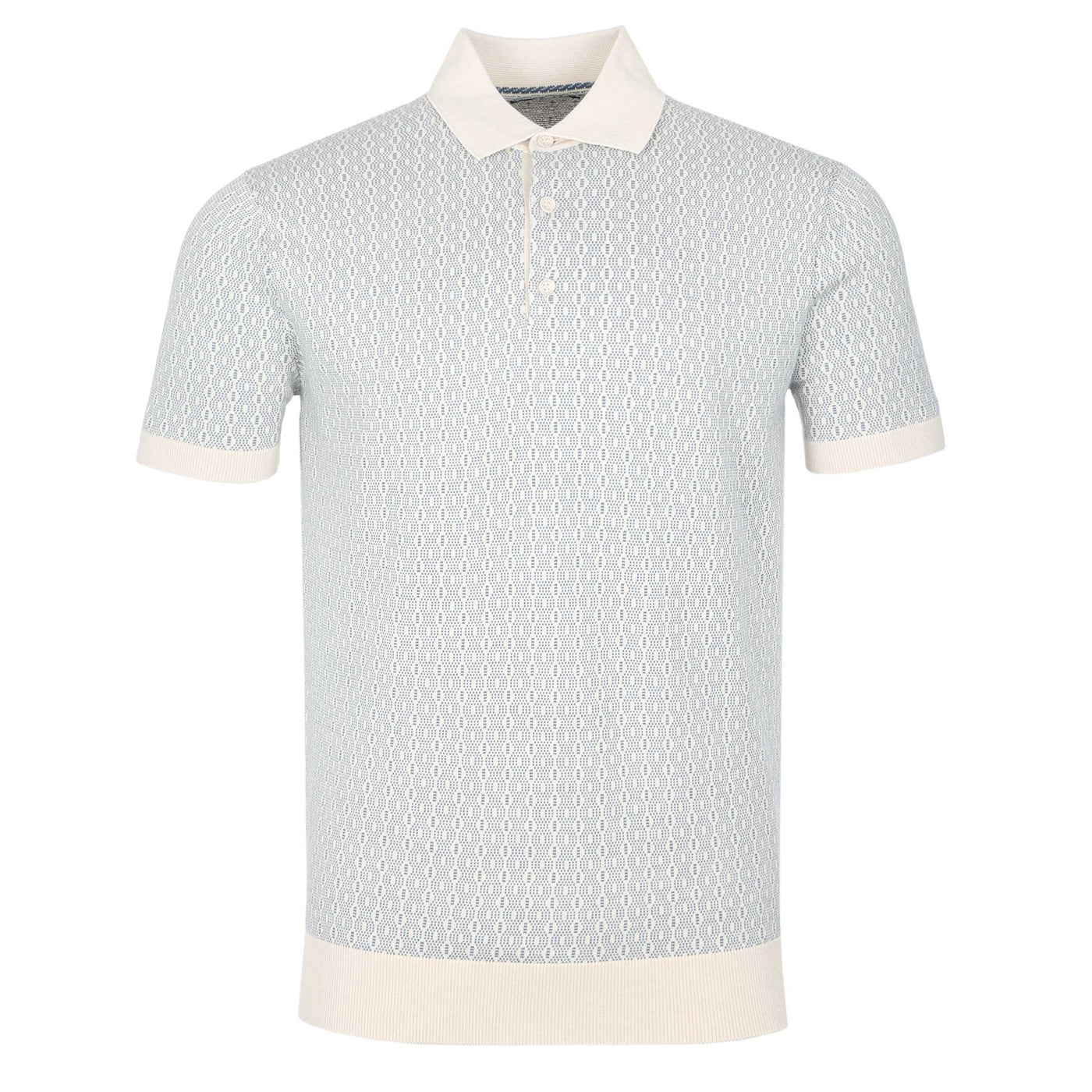 Remus Uomo Geometric Jacquard Knitted Polo Shirt in Stone Blue