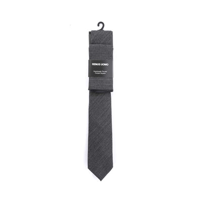 Remus Uomo Grey Knit Tie & Hank Set in Grey