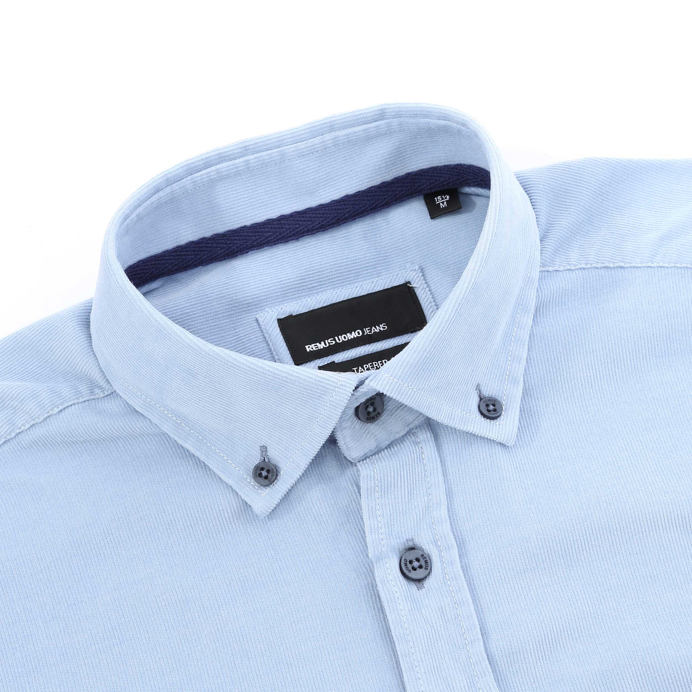 Remus Uomo Needle Cord Shirt in Sky Blue Collar