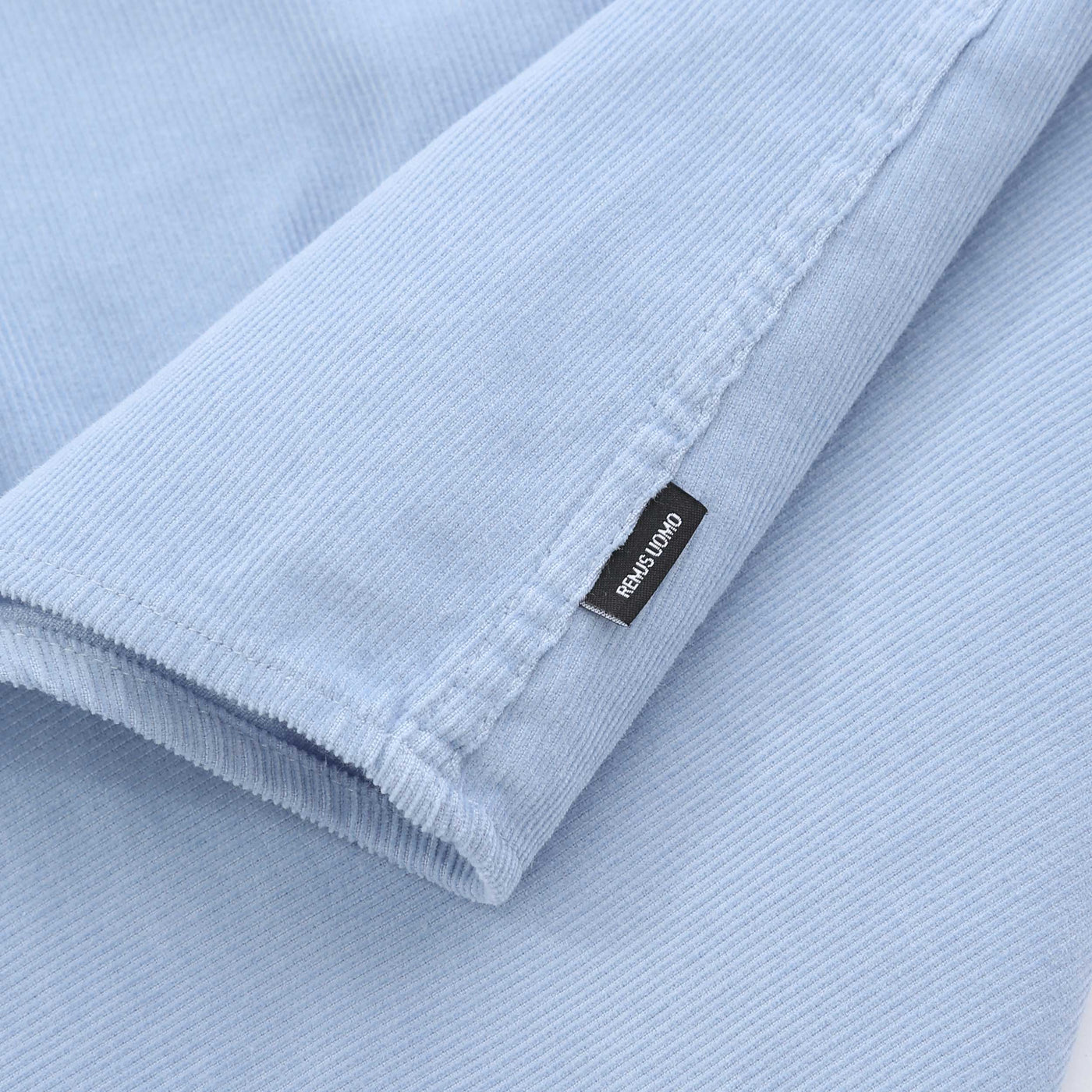 Remus Uomo Needle Cord Shirt in Sky Blue Logo Tab