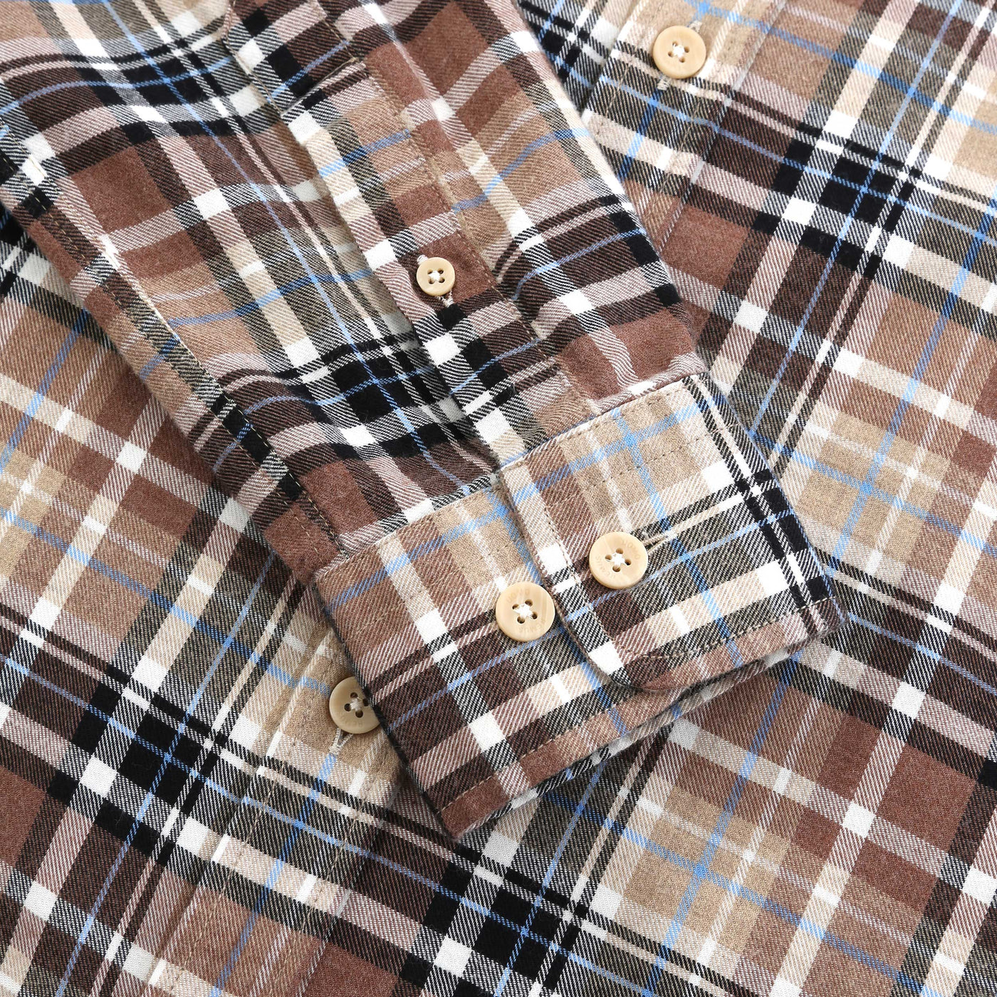 Remus Uomo Parker Check Flannel Shirt in Brown Check Cuff