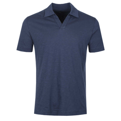 Remus Uomo Slub Skipper Collar Polo Shirt in Navy