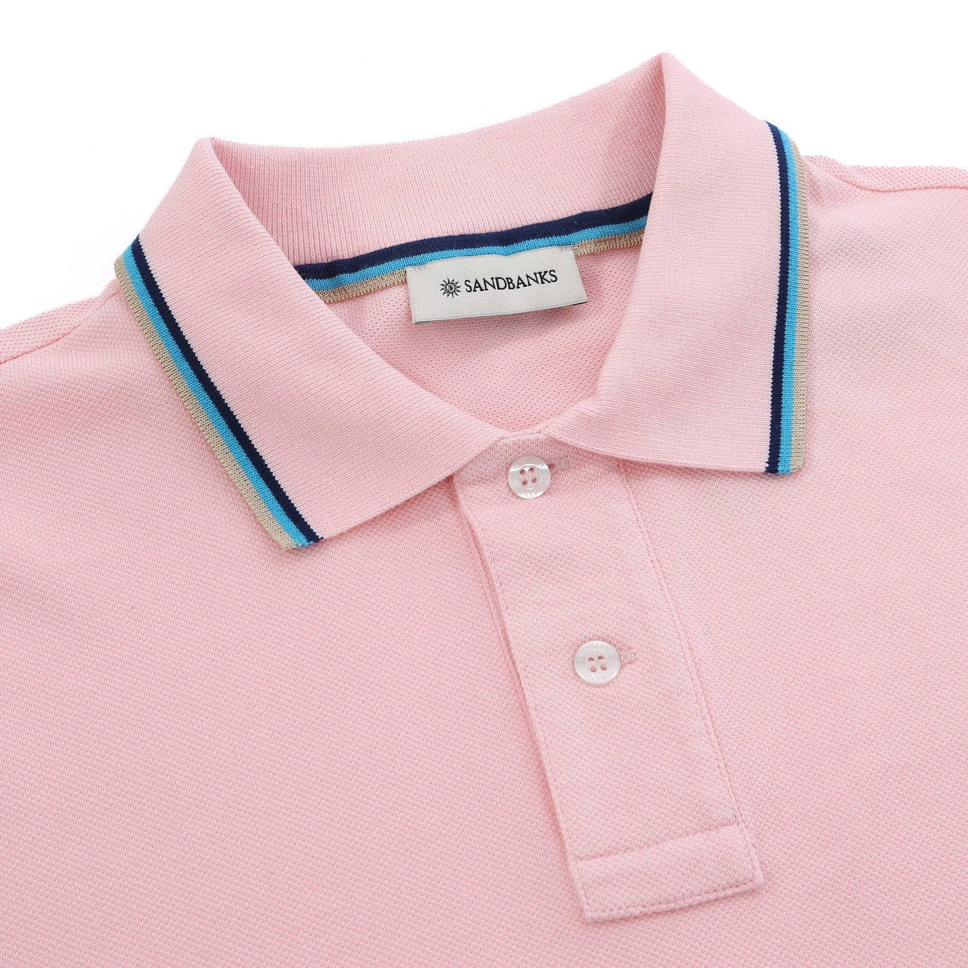 Sandbanks Badge Logo Tipped Polo Shirt in Crystal Rose Placket