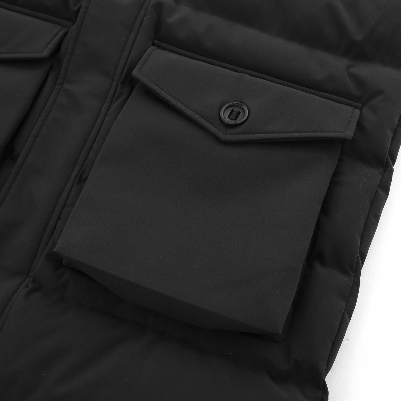 Sandbanks Branksome Long Puffer Jacket in Black Pocket