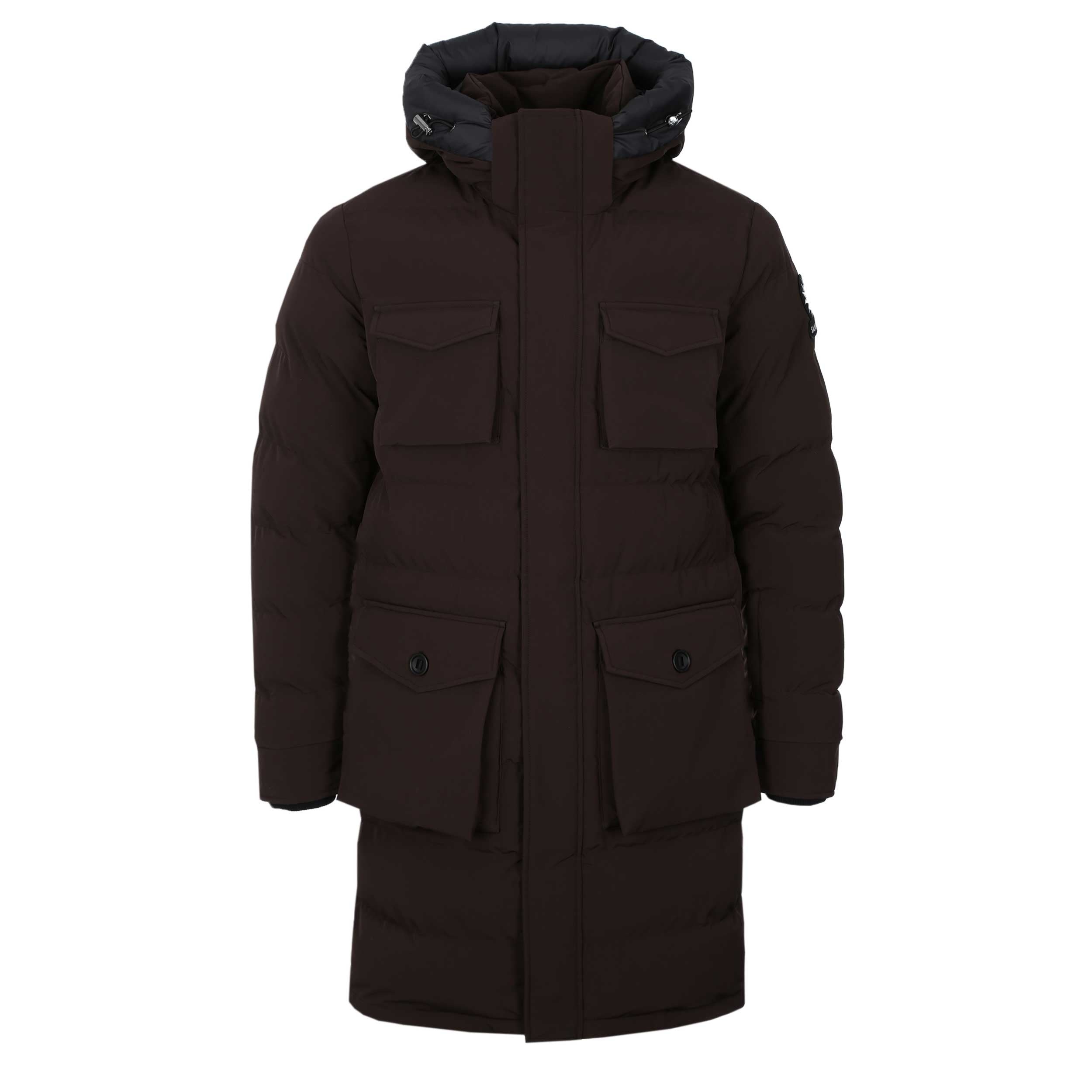 Sandbanks Branksome Long Puffer Jacket in Chocolate