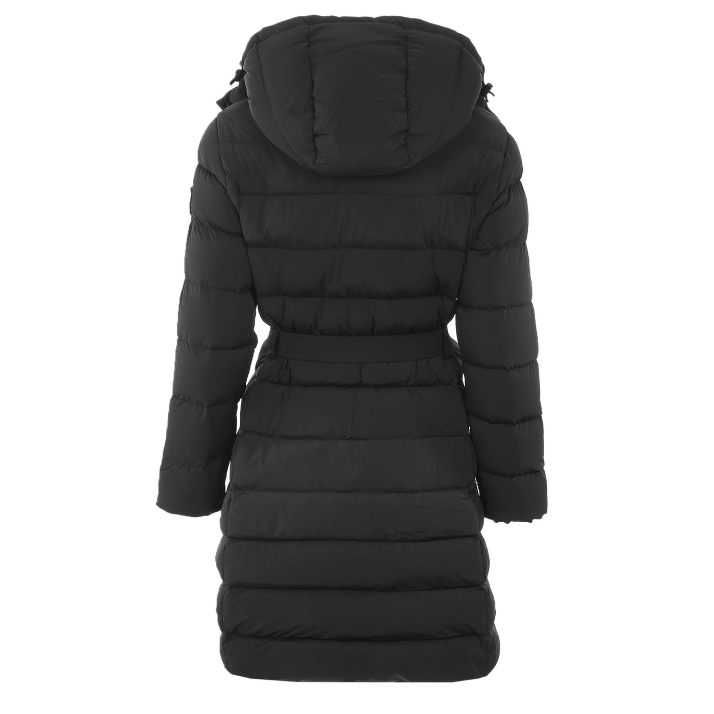 Sandbanks Dune Belted Mid Puffer Ladies Jacket in Black Back