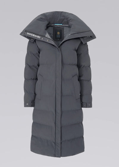 Sandbanks Haven Oversized Long Puffer Ladies Jacket in Charcoal Front Open