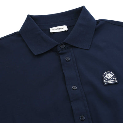 Sandbanks Interlock Full Button Polo Shirt in Navy Collar