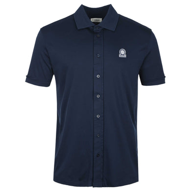 Sandbanks Interlock Full Button Polo Shirt in Navy