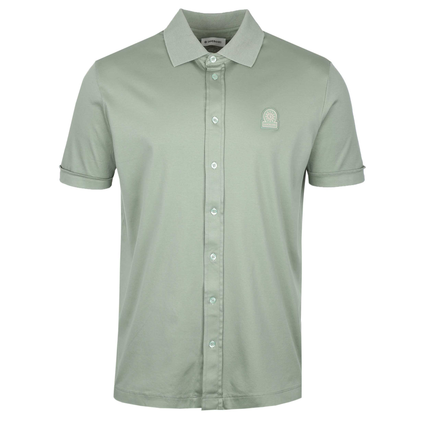 Sandbanks Interlock Full Button Polo Shirt in Sage