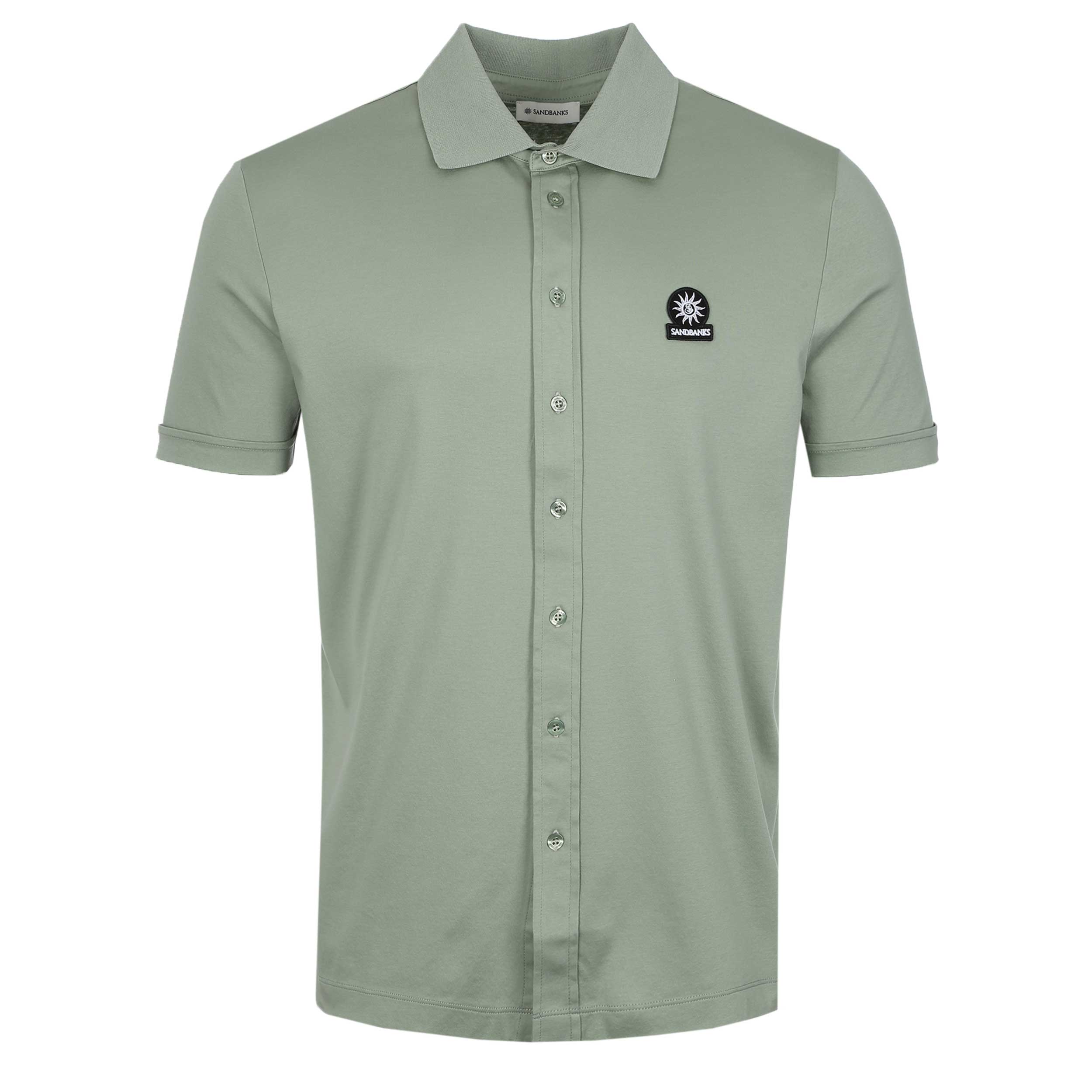 Sandbanks Interlock Full Button Polo Shirt in Sage