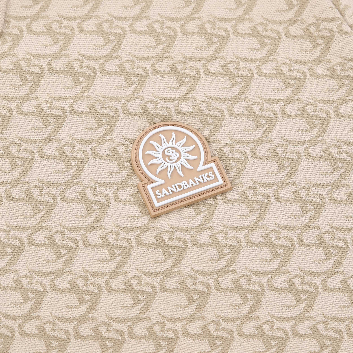 Sandbanks Jacquard Monogram Knitted Polo Shirt in Sand Logo