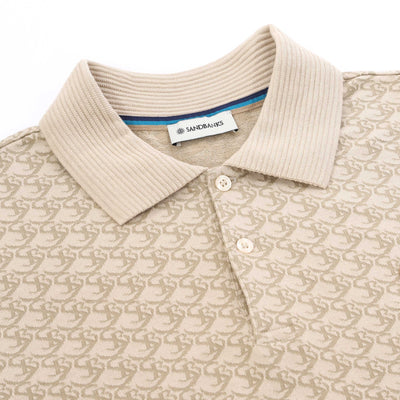 Sandbanks Jacquard Monogram Knitted Polo Shirt in Sand Placket