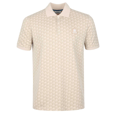 Sandbanks Jacquard Monogram Knitted Polo Shirt in Sand