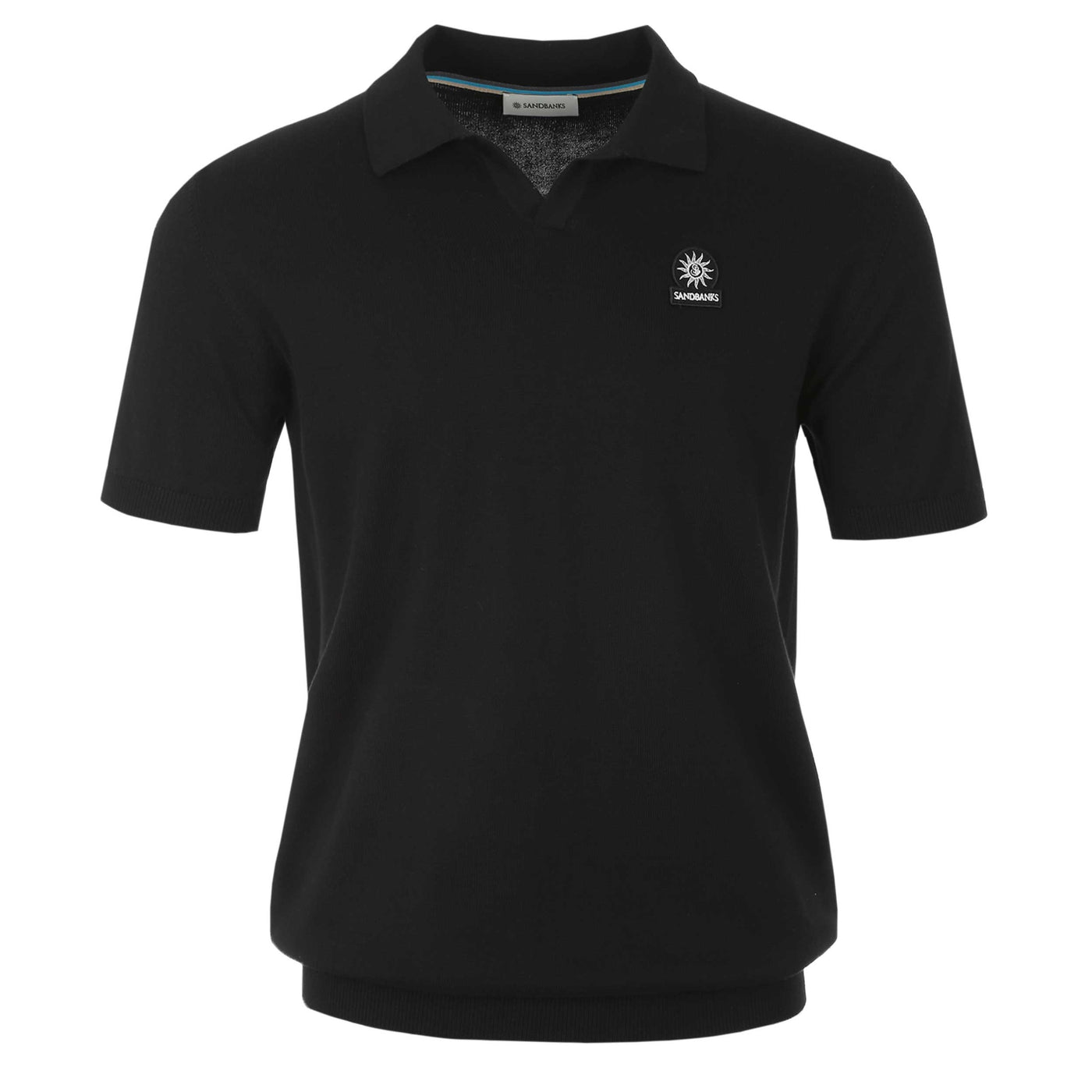 Sandbanks Knitted Open Collar Polo Shirt in Black