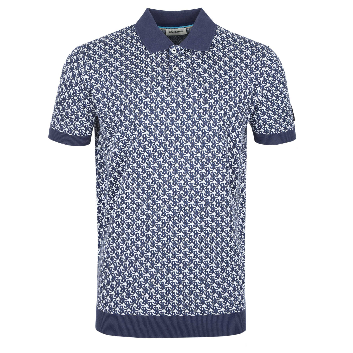 Sandbanks Monogram Knitted Polo Shirt in Navy