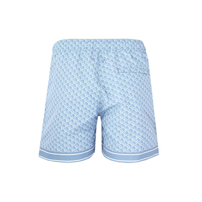 Sandbanks Monogram Swim Shorts in Dusty Blue Back