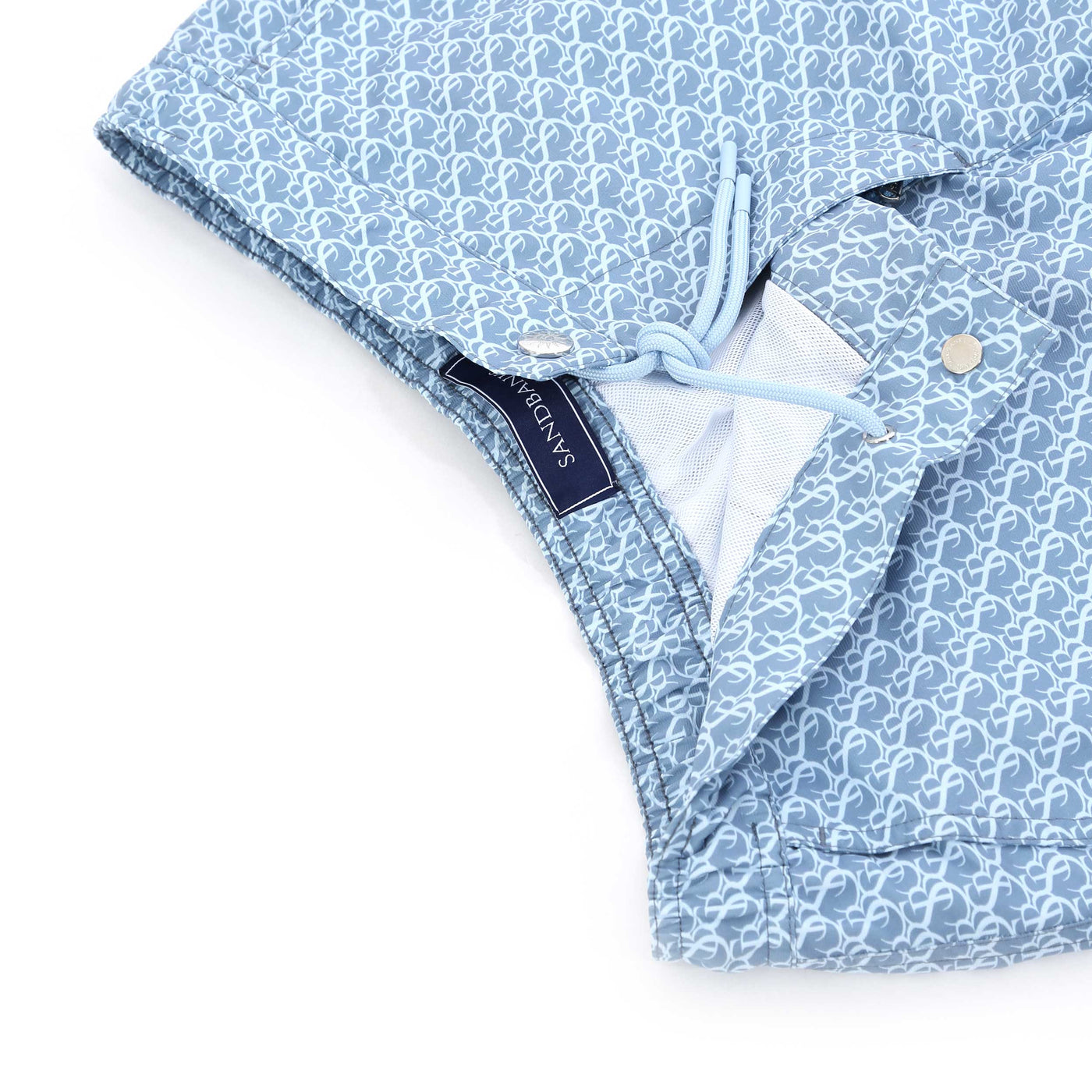 Sandbanks Monogram Swim Shorts in Dusty Blue Fly