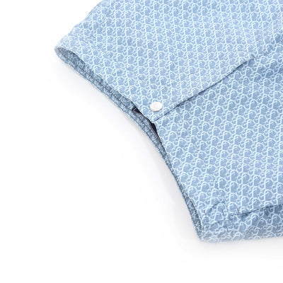 Sandbanks Monogram Swim Shorts in Dusty Blue Waist