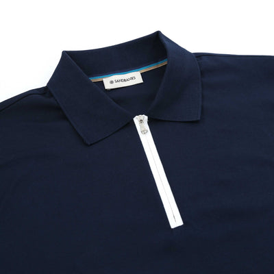 Sandbanks Silicone Zip Polo Shirt in Navy Collar