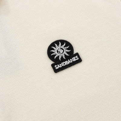 Sandbanks Striped Hem Pique Polo Shirt in Natural Stone Logo