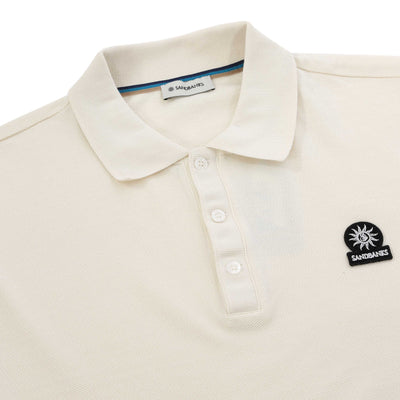 Sandbanks Striped Hem Pique Polo Shirt in Natural Stone Placket