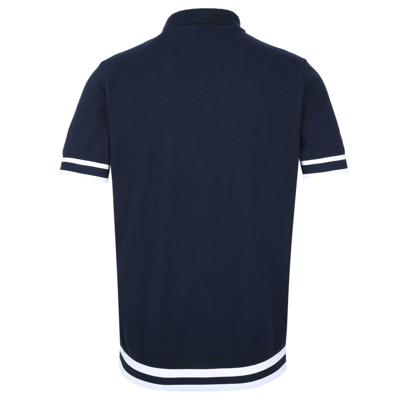 Sandbanks Striped Hem Pique Polo Shirt in Navy Back