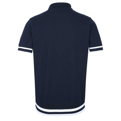 Sandbanks Striped Hem Pique Polo Shirt in Navy Back