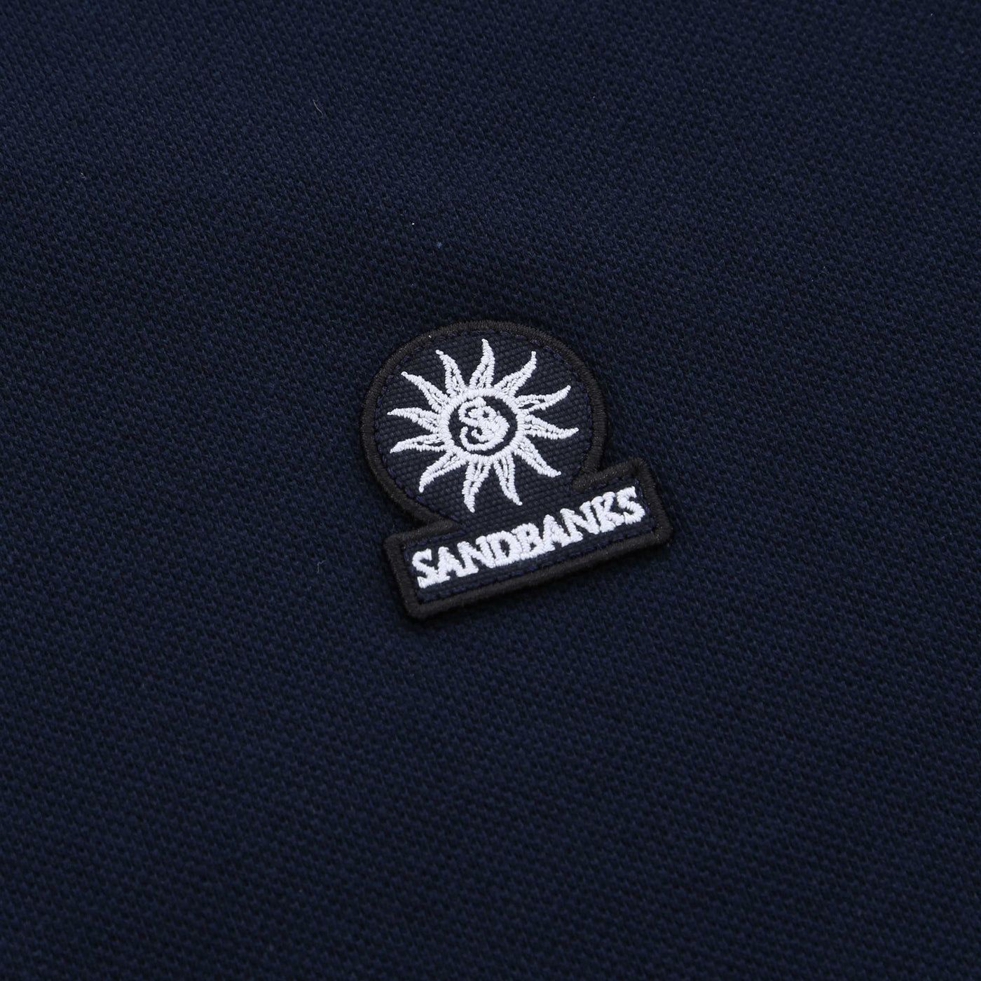Sandbanks Striped Hem Pique Polo Shirt in Navy Logo