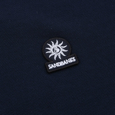 Sandbanks Striped Hem Pique Polo Shirt in Navy Logo
