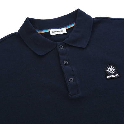 Sandbanks Striped Hem Pique Polo Shirt in Navy Placket