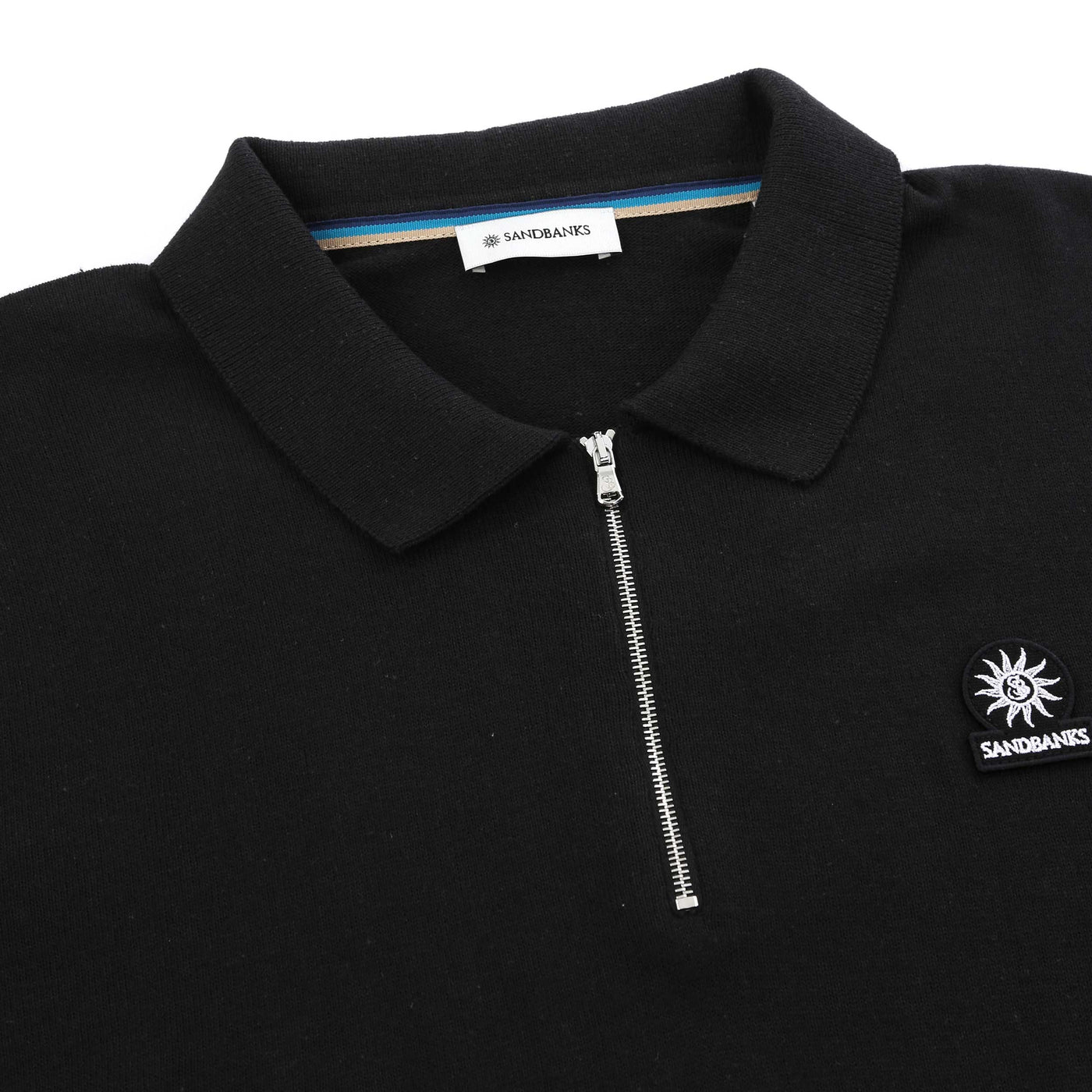 Sandbanks Zip Up Knitted Polo Shirt in Black Placket