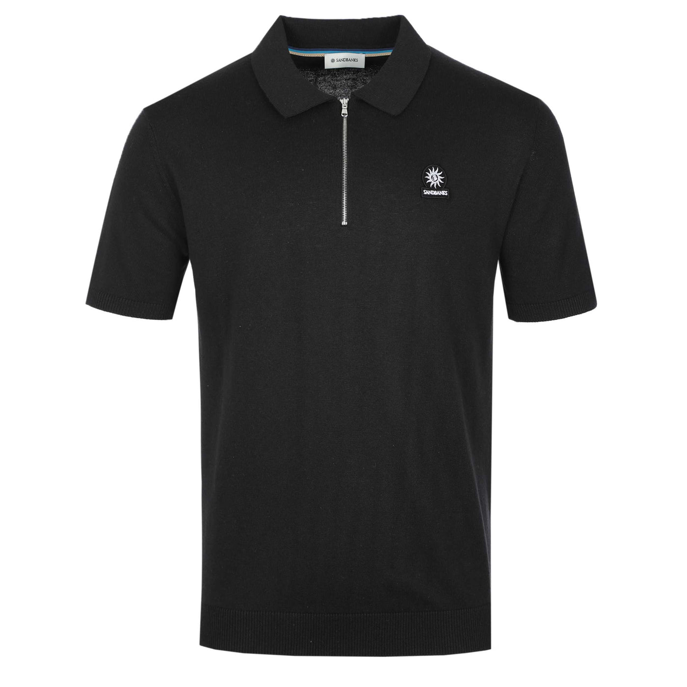 Sandbanks Zip Up Knitted Polo Shirt in Black