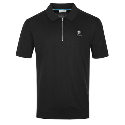 Sandbanks Zip Up Knitted Polo Shirt in Black