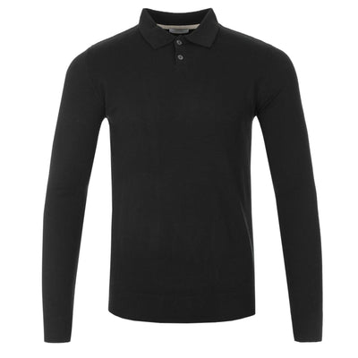 Seinse 2 Button LS Polo Knitwear in Black