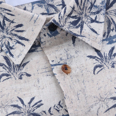 Seinse Floral Cotton Linen SS Shirt in Cream Navy Floral Button