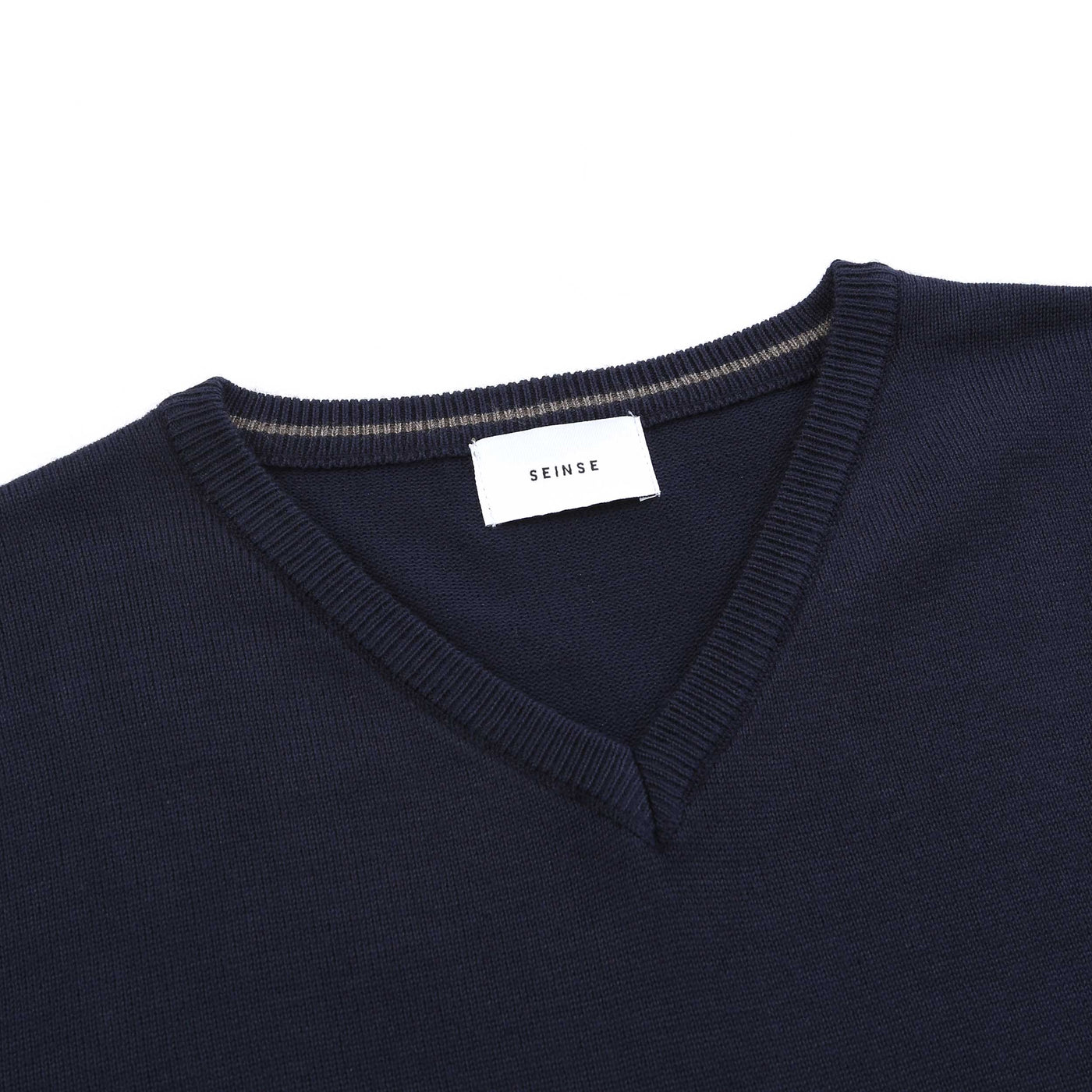 Seinse V Neck Knitwear in Navy Neck