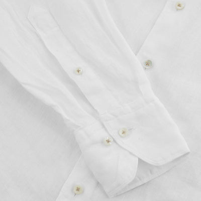 Stenstroms Fitted Body Linen Shirt in White Cuff
